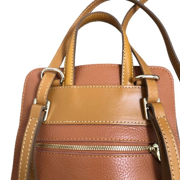 DIVINA FIRENZE BACKPACK/CROSSBODY ITALIAN PEBBLED LEATHER WITH CAMEL TAN TONES - Picture 6 of 16